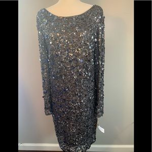 New w/tags Aidan mattox silver sequin dress size14